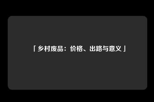 「乡村废品：价格、出路与意义」
