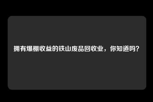 拥有爆棚收益的铁山废品回收业，你知道吗？