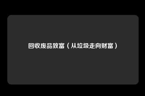 回收废品致富（从垃圾走向财富）