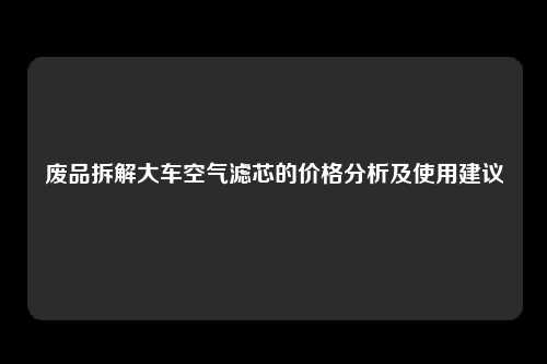 废品拆解大车空气滤芯的价格分析及使用建议
