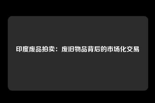 印度废品拍卖：废旧物品背后的市场化交易