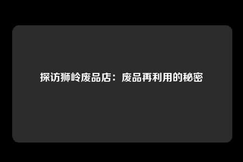 探访狮岭废品店：废品再利用的秘密
