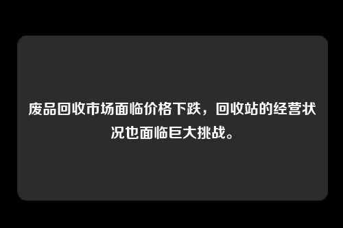废品回收市场面临价格下跌，回收站的经营状况也面临巨大挑战。