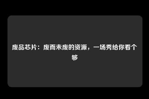 废品芯片:废而未废的资源,一场秀给你看个够