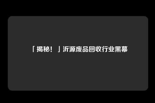 「揭秘！」沂源废品回收行业黑幕